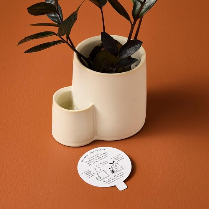 Modern Sprout Ember Earth Candle Planter - 2 in 1 Scented Soy Candle w/Bottom Feeding System - 8 Oz with 50 hr Burn time in Glaze Ceramic Vessel Ideal for Any Indoor Plants - Pollination