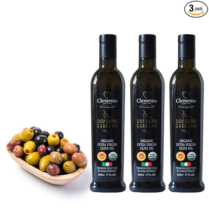 Clemente Organic Dauno Gargano Extra Virgin Olive Oil D.O.P. | 17 Fluid Ounce | Pack of 3