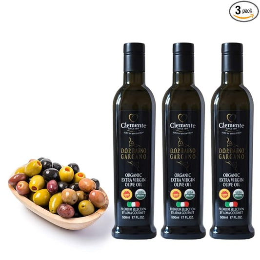 Clemente Organic Dauno Gargano Extra Virgin Olive Oil D.O.P. | 17 Fluid Ounce | Pack of 3