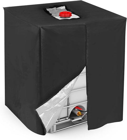 MECCANIXITY Zipper IBC Tote Cover 275 Gallon, 210D Oxford Waterproof Sunshade Rain Barrel Water Tank Protective Cover for 1000L Outdoor Garden, (39.37 x 47.24 x 45.66 Inch, Black)