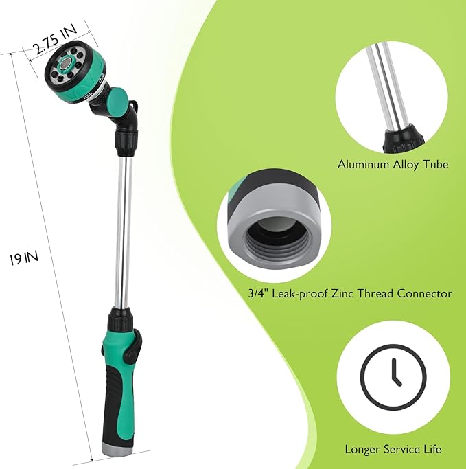 Yesker Metal Watering Wand for Garden Hose, 21 Inch, 10 Spray Patterns, Adjustable Water Sprayer with Pivoting Head, Garden Hose Nozzle with Thumb Flow Control, Ideal for Water Plant and Yard Washing