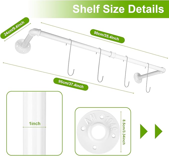 Yoiemivy Hanging Planter Bar with 4 Pcs Hooks White Wall Mount Planter Hanger Rod Minimalist Flowerpot Hanger Metal Plant Hanger for Window Wall Ceiling Herb Garden (White)