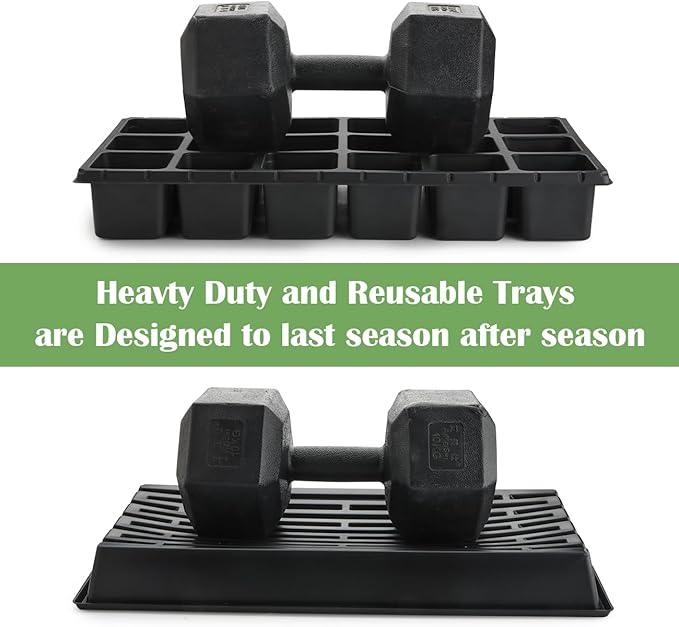 10 Pack 3 Inch Square Pots 2.9" Deep 18 Big Cell Seedling Trays with 10 Pack Water Collection Nursery 1020 Trays No Holes for Seeds Starting and Transplanting (20"x10",10 Sets)