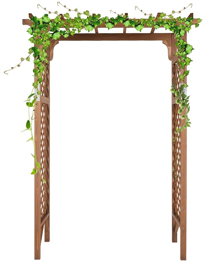 Outvita 7 Ft Wooden Garden Arbor Arch, Fir Wood Arbour Archway, Decorative Stand Trellis for Wedding Ceremony Decoration Plant Climbing Rose Vines Lawn Courtyard Dark Brown