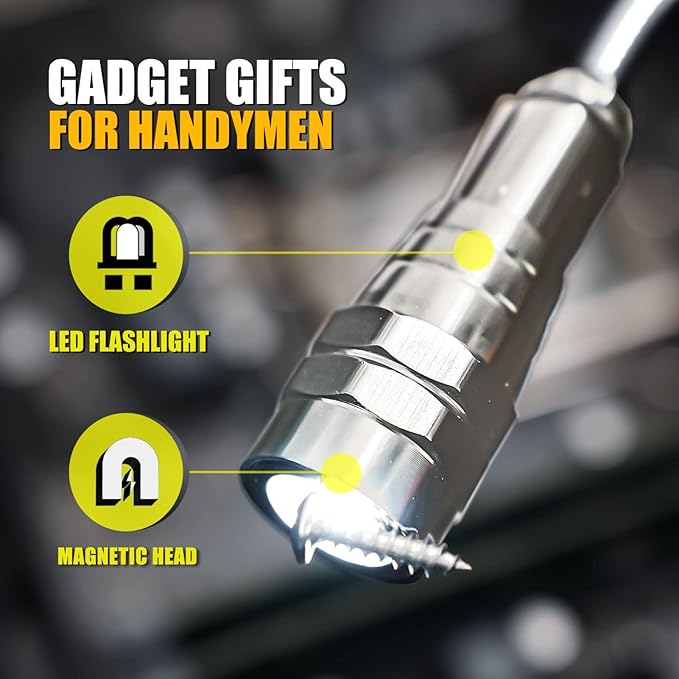 Magnetic Pickup Tool, Gifts for Men, Telescoping Magnet Flashlight, Gifts Idea & Stocking Stuffers for Men, Teen Boys, Mechanic, Boyfriend, Christmas Gifts for Dad, Husband, Father, Silver