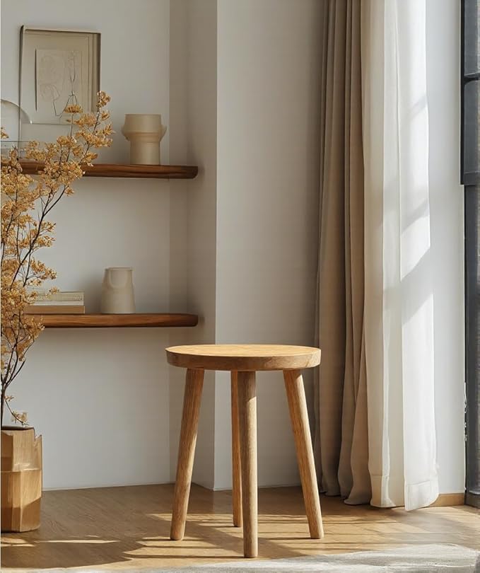 Wooden Stools Table Chair Dressing Stool Kitchen Bar Stool Side Table Round Suitable for Bedroom Living Room Dining humidifier Stand Plant Stand (Natural Wood Color)
