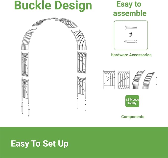 Metal Garden Arbor, 104.3” Tall Wrought Iron Archway for Climbing Plants & Flowers, British-Style Garden Trellis (Black)