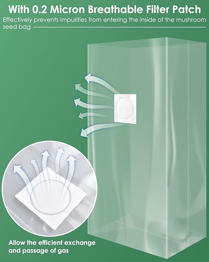 80 Pack Mushroom Grow Bags with Microporous Filter Patchs, 8"x5"x20" Large Extra Thick 3 Mil Mushroom Cultivation Spawn Bag Bulk, Durable Autoclavable Bags for Substrates Strong Tear Resistant