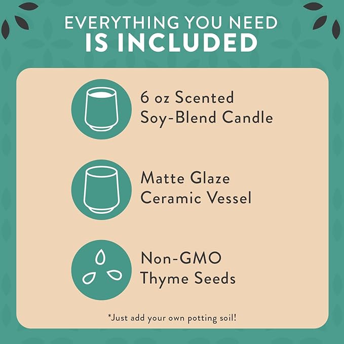 Modern Sprout Rooted Candle - 2 in 1 Tonka Bean Scented & Soy Candle with Seeds That Grows into Thyme Plant - 6 oz w/ 42 hr Burn time in Matte Glaze Ceramic Vessel Ideal for Indoor Herb Garden