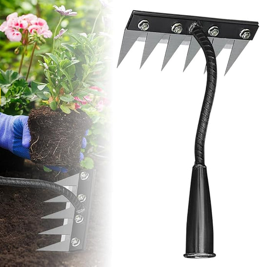 2025 Upgrade Iron Weeding Rake 2.0, 5/6/7/8 Teeth Carbon Steel Garden Weeder Rakes, Iron Rake for Yard Lawn and Garden, Heavy-Duty Garden Hand Weeder Puller Tool for Gardening and Weedings (6 Teeth)