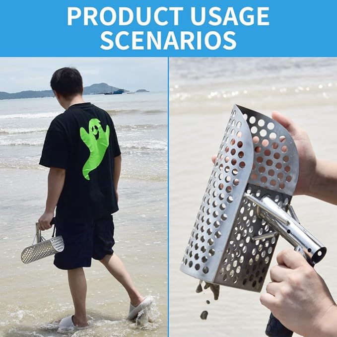 Metal Detecting Shovel, Stainless Steel Long Handle Sand Scoop, Metal Detecting Accessory, Underwater Treasure Hunting, Excavation (Pink Shovel Handle)