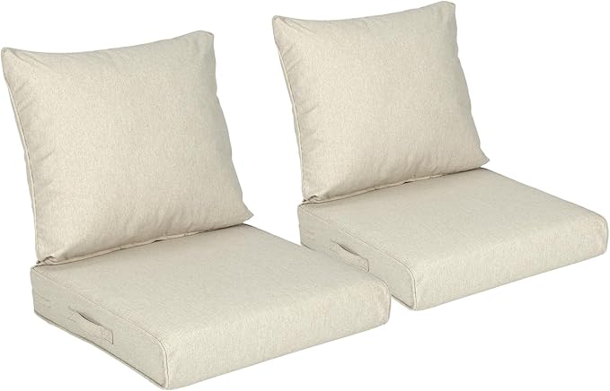 Aoodor 24" x 24" Patio Deep Seat Cushion Set, Water Resistant & Fade Resistant Outdoor Furniture Cushions with Adjustable Straps for Patio, Deck, Garden, Set of 2, Khaki