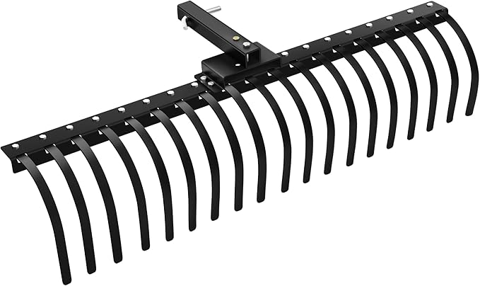 55" Durable Tow Behind Landscape Rake Tractors Rake Fits 2" Receiver for Lawn Tractors or ATV/UTV，Black