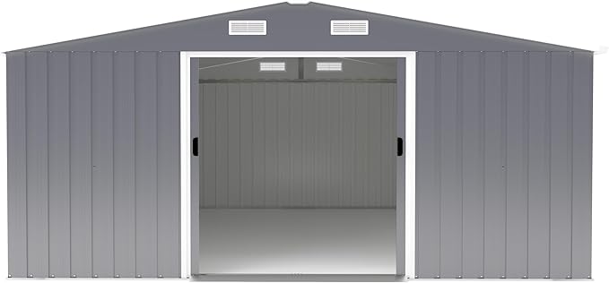 10x12 FT Outdoor Storage Shed, Extra Large Metal Shed with Lockable Doors,Vent & 2 Windows, All-Weather Tool Shed Storage House for Backyard,Garden,Patio, Lawn, Dark Gray