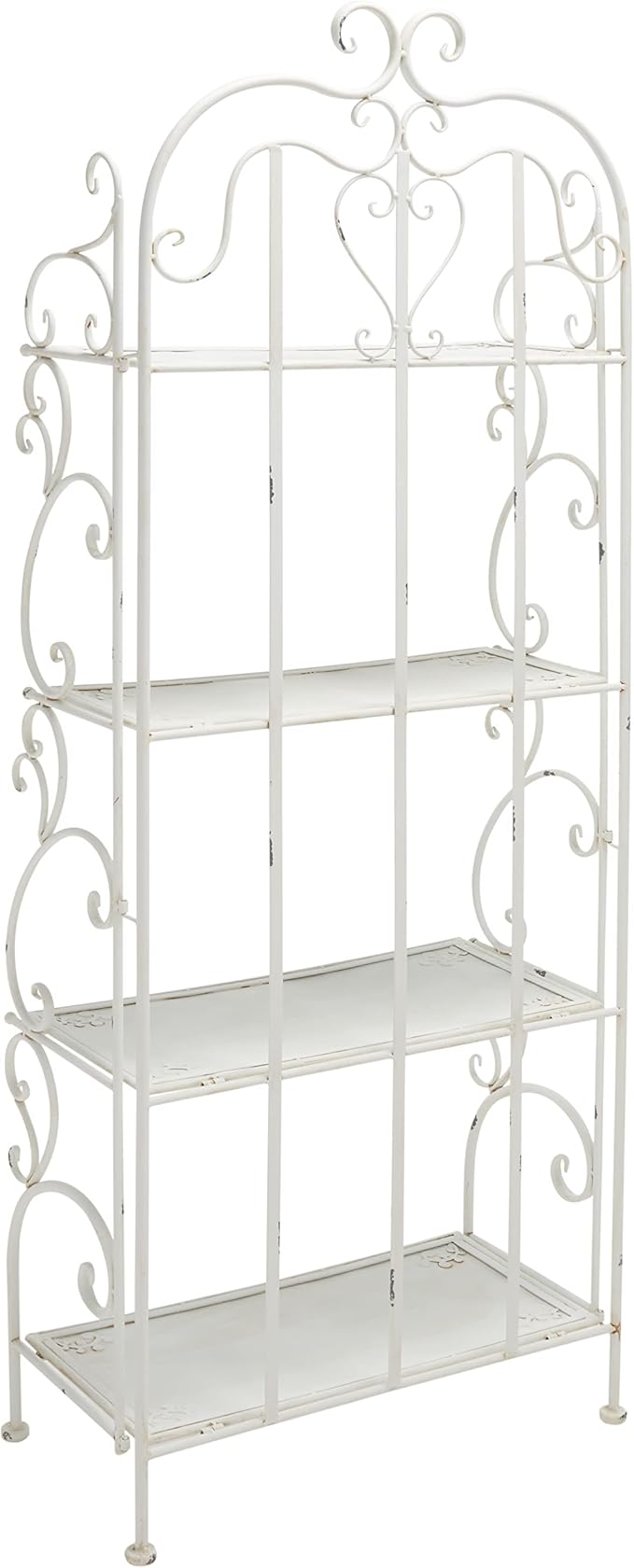SAFAVIEH Outdoor Collection Tyrique Victorian Antique White Wrought Iron 4-Tier Shelf Unit