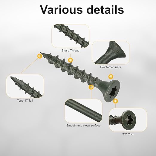 Wood Screws #8 x 1-1/4’’, T25 Star Torx Drive Flat Head Deck Screws, Green, 194Pcs (1lb)