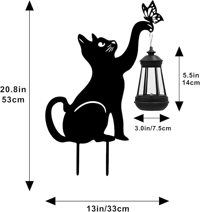 Black Cat Christmas Yard Decorations Outdoor - Solar Lights Outdoor Garden Decor Stake with Butterfly Decorative Metal Housewarming Ornament for Pathway Lawn Patio – Unique Gift for Woman Mom Grandma