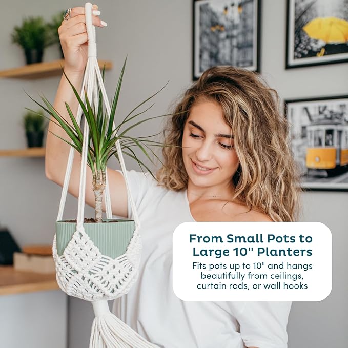 Nook Theory 4-Pack Macrame Plant Hangers with 8 Hooks - Hanging Planters for Indoor Plants, Boho Macrame Hangers Indoor Outdoor, Decorative Plant Hanger Indoor (Cream)