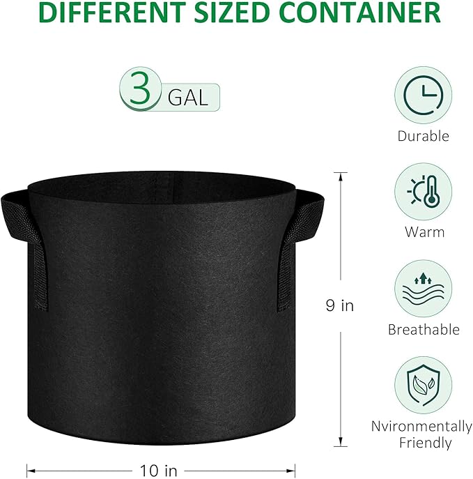 24-Pack 3 Gallon Thickened Non-Woven Grow Bags, Aeration Fabric Pots with Handles