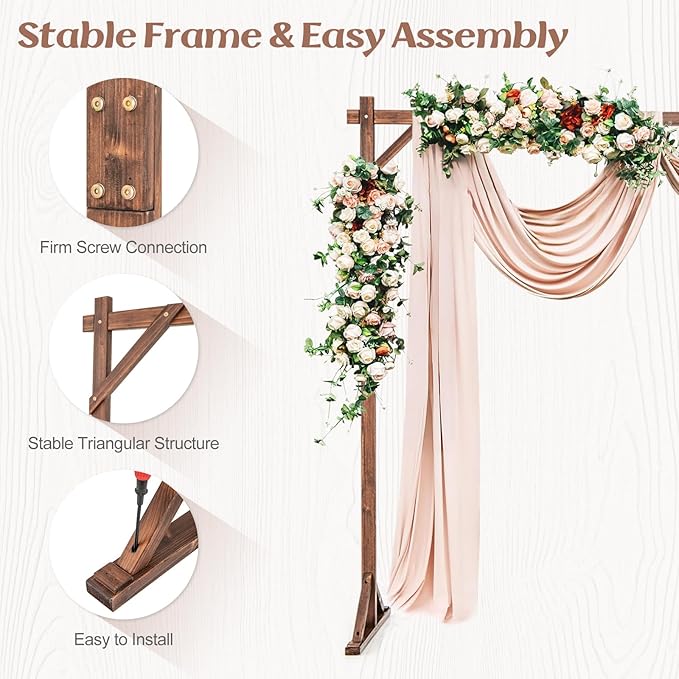 S AFSTAR 7.2FT Square Wedding Arch Frame Wooden, Balloon Floral Arch Stand W/Triangular-Shaped Base, 4 U-Shaped Stakes, Indoor Outdoor Wood Arbor Backdrop Stand for Wedding Ceremony Party