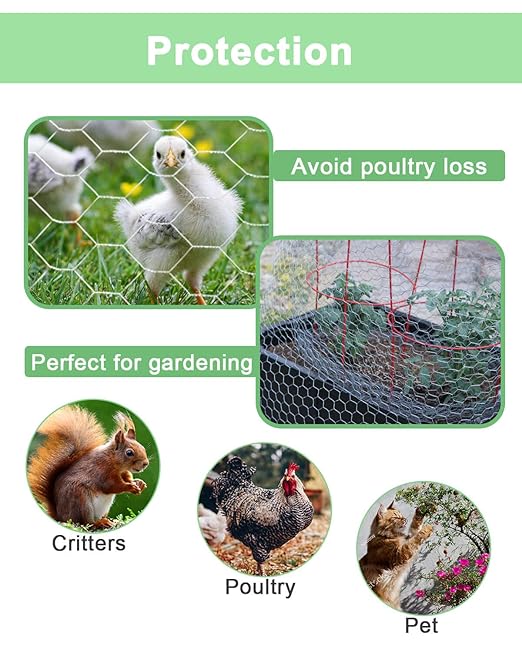 Garden Poultry Chicken Wire Netting - 24 '' × 150 ' Garden Fence Animal Barrier, Chicken Wire for Crafts, 1 inch Mesh Poultry Netting Fence, Pet/Rabbit/Chicken Wire Fencing