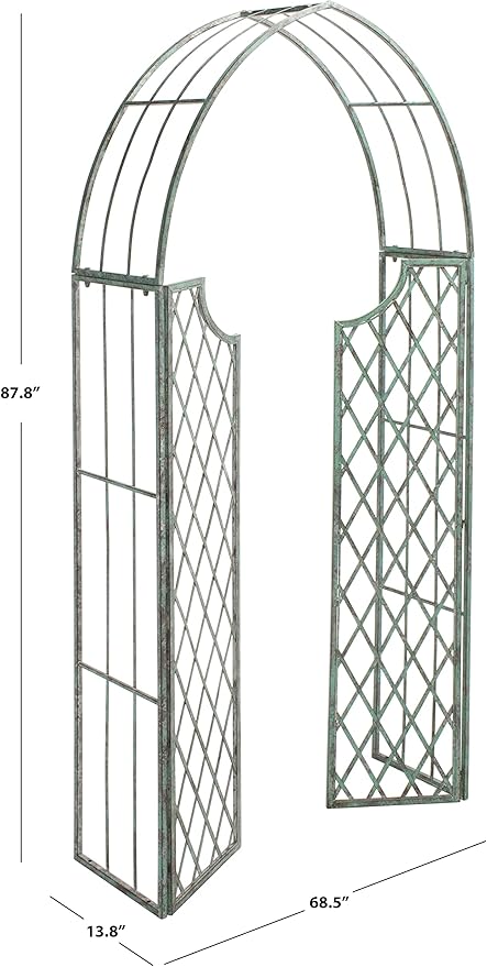 SAFAVIEH Outdoor Collection Jaida Victorian Antique Dark Green Wrought Iron Trellis Garden Arch Arbor