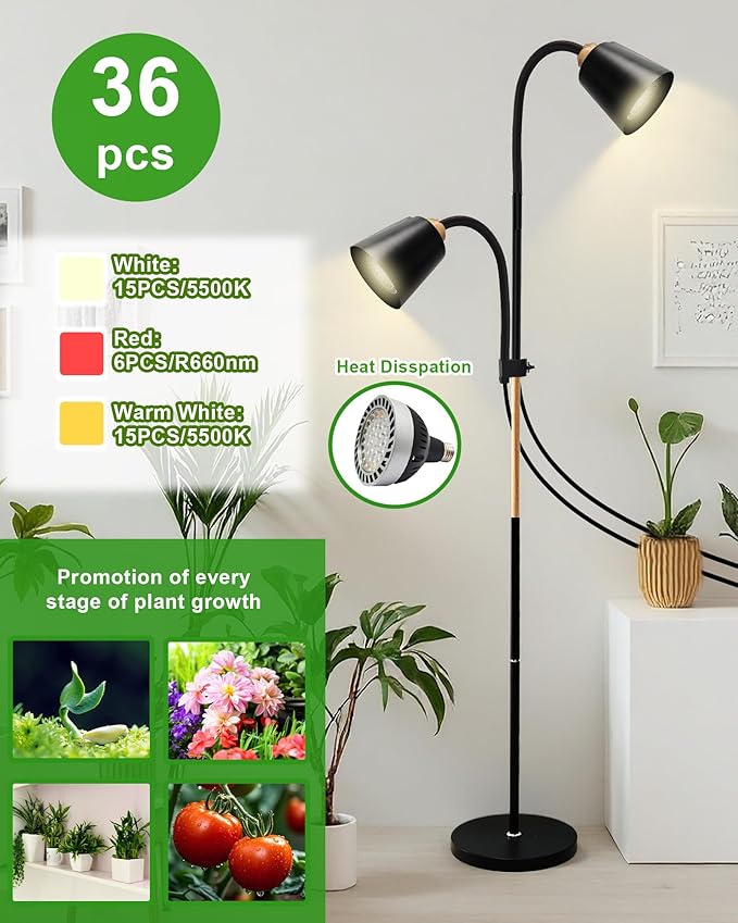 Standing Plant Grow Light, LED Growing Light Full Spectrum for Indoor Plants，4/8/12H Timer, 10-Level Brightness,Flow Grow Light for Tall Large Indoor Plants