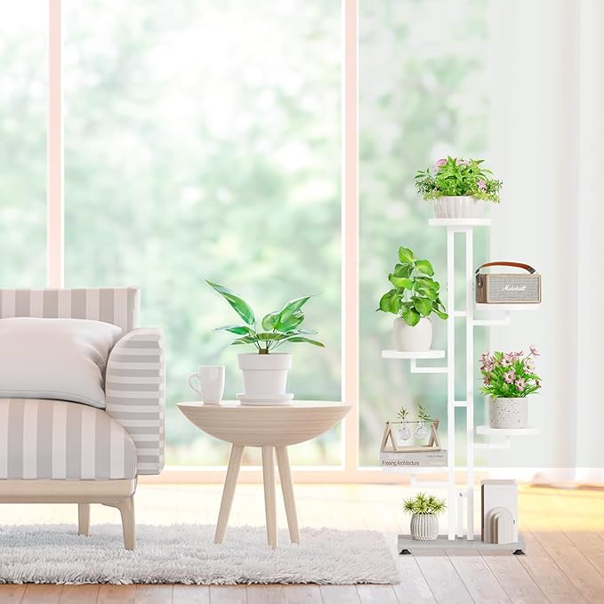 iDavosic.ly 5 Tier Plant Stand Indoor Outdoor, Tiered Corner Multiple Flower Pot Holder Shelf, Metal 40 Inch Tall Display Rack for Patio Porch Living Room Garden Balcony Bedroom, White
