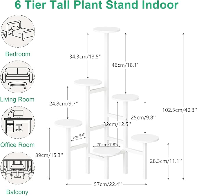 6 Tier Corner Plant Stand Indoor Outdoor, Tall Large Plant Shelf for Multiple Plants, Tiered Flower Pot Holder, Metal Display Plant Shelves for Living Room, Balcony, Patio, Garden(White)GPS514W