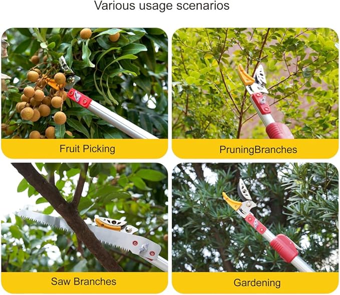 Long Reach Tree Pruner with Telescoping Pole, 3.9-7.2 ft Extendable Fruit Picker, Pruning Saws for Tree or Bypass Trimming (Silver, 3.9~7.2 Ft)