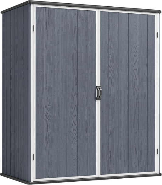 Greesum 5X3FT Plastic Storage Shed with Floor, Resin Outdoor Storaged Sheds with Lockable Door, All-Weather Tool Sheds for Garden, Backyard, Patio, Dark Gray (4.7×2.5FT)