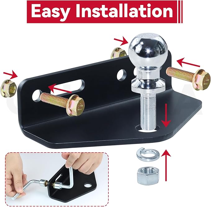 GELASKA Lawn Mower Hitch Kit with Chrome Trailer Hitch Ball, 3/4 x 1-7/8 inch Hitch Ball, Garden Tractor Pro Hi Hitch, Lawn Tractor Hitch with Mounting Kit (4 Carriage Bolt, 3 Nuts)