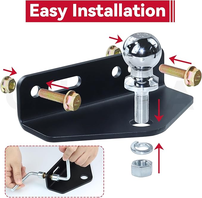 GELASKA Lawn Mower Hitch Kit with Chrome Trailer Hitch Ball, 3/4 x 2 inch Hitch Ball, Garden Tractor Pro Hi Hitch, Garden Tractor Pro Hi Hitch with Mounting Kit and Tool Kit (4 Carriage Bolt, 3 Nuts)