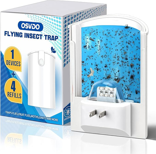 Fruit Fly Traps for Indoors, Plug in Flying Insect Trap for Gnats, Fruit Flies, Moths | UV Light Fly Trap for Home, Office | Mess-Free Adhesive Disposal