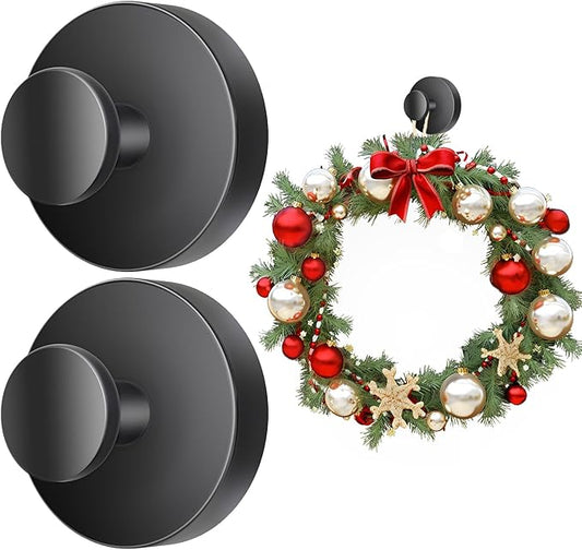 Suction Cup Hooks for Wreaths on Glass. 2026 Upgraded Drill-Free Suction Cup Hooks for Shower, Mirror, Wall, Hanging Towels (Black, 2 Pieces)