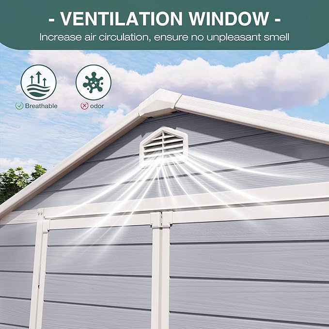 6x8FT Storage Shed Plastic Outdoor Storage Shed Waterproof Container House with Lockable Door and Transparent Window for Garden, Lawn