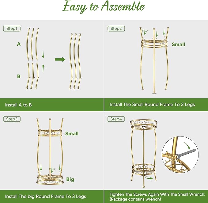 H HOMEXIN Plant Stand Indoor- 2 Tier Metal Tall Plant Stand 26.5" Flower Stand Holder Heavy Duty Rustproof Plant Shelf Rack for Corner Garden Patio Lawn Balcony office Outdoor