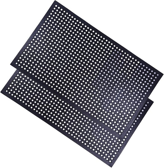 2 Pack Rubber Floor Mats 60”x36” - Heavy-Duty Non-Slip Kitchen Mat & Bar Floor Mat with Drain Holes, Odorless for Entrance, Restaurant, Indoor Outdoor