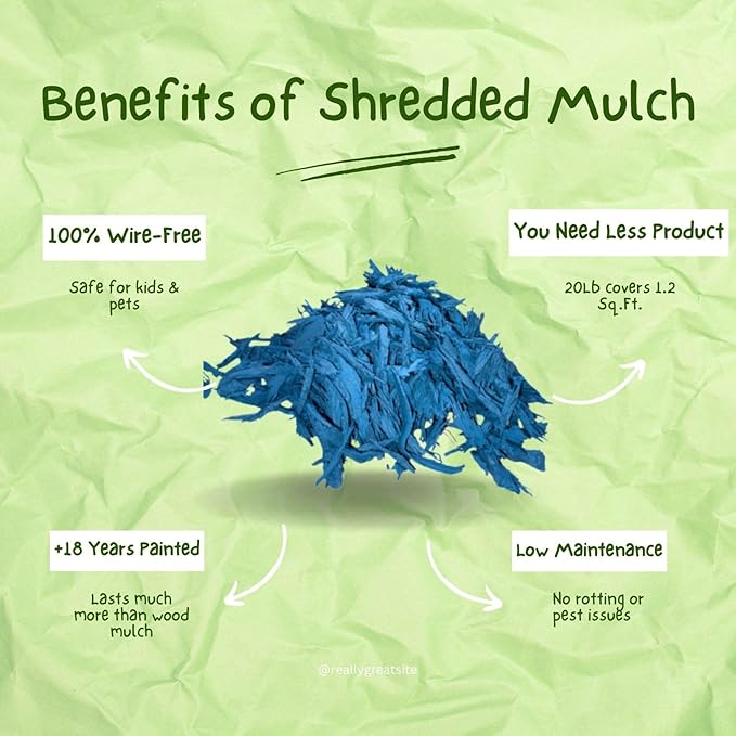 100% Wire-Free Shredded Rubber Mulch – Blue – 10 lb (0.6 cu ft) – Long-Lasting, Low Maintenance, Safe for Kids & Pets – Ideal for Landscaping & Playgrounds