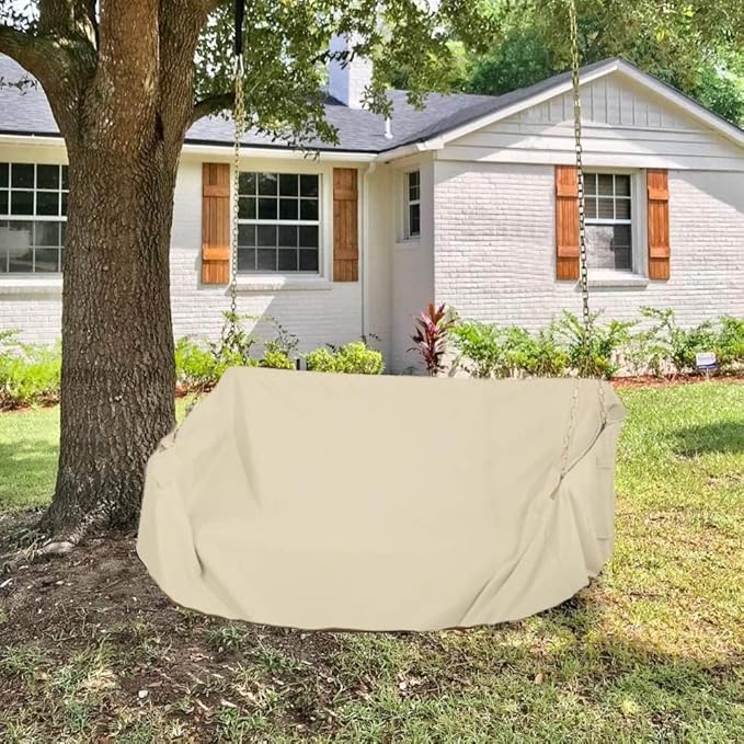 Porch Swing Cover 73 Inch Waterproof 600D Oxford Hanging Outdoor Swing Cover All Weather Protected Swing Covers for Outdoor Furniture (Beige, 73x30x(32-24) Inch)