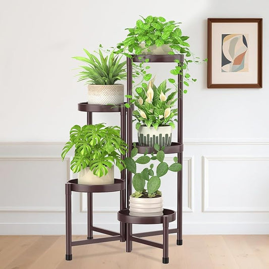 iDavosic.ly Plant Stand Indoor Outdoor, 5 Tier Corner Metal Flower Display Holder Shelf, Easy Assembly Folding Tall Orchid Rack for Patio Balcony Porch Garden Living Room House, Violet Bronze