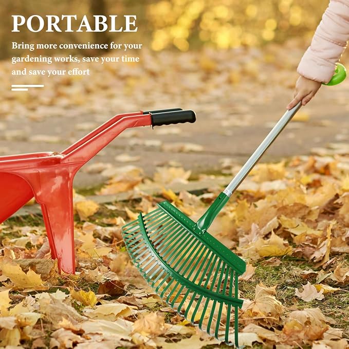 SUPVOX 25 Tine Heavy Duty Steel Leaf Rake for Lawn and Garden, Detachable Head for Easy Storage, Comfortable Grip for Leaves, Grass, and Debris Cleaning