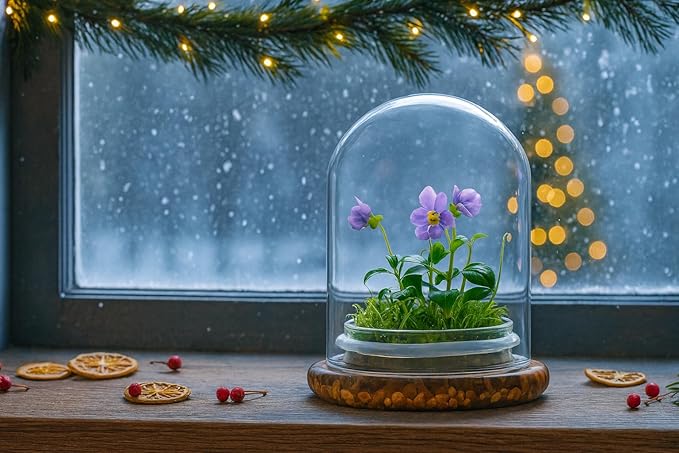 Award Winning: Persian Violet with Sundew Moss - Live Flower Terrarium in Self Sustaining Glass Jar, Maintenance Free and Blooms All-Season, Great Unique Gift and Home Decor, 100% Growth Guarantee