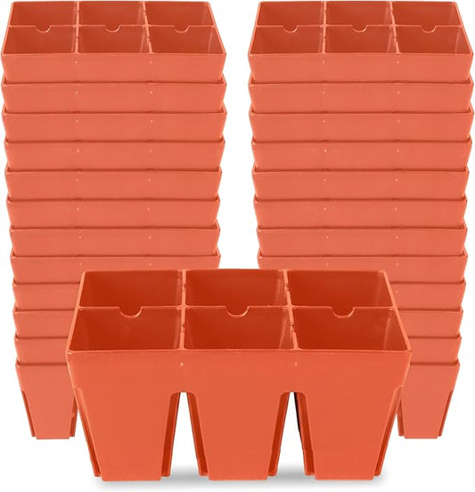 Epic Gardening Reusable Seed Starter Tray - 6 Cell/24 Seedling Starter Trays - Easy Watering, Indoor Greenhouse, Plant Starter, Gardener-Friendly for Seedlings | UV-Treated & BPA-Free - Terracotta
