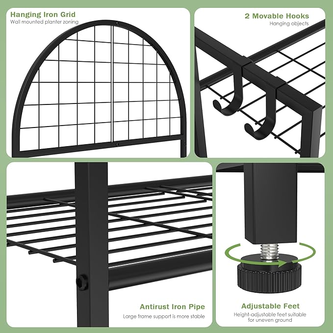 3 Tier Plant Stand Indoor Outdoor, Metal Plant Display Stand Plants Shelf Rack for Multiple Plants, Black Flower Plante Pots Holder for Patio Garden Balcony Living Room