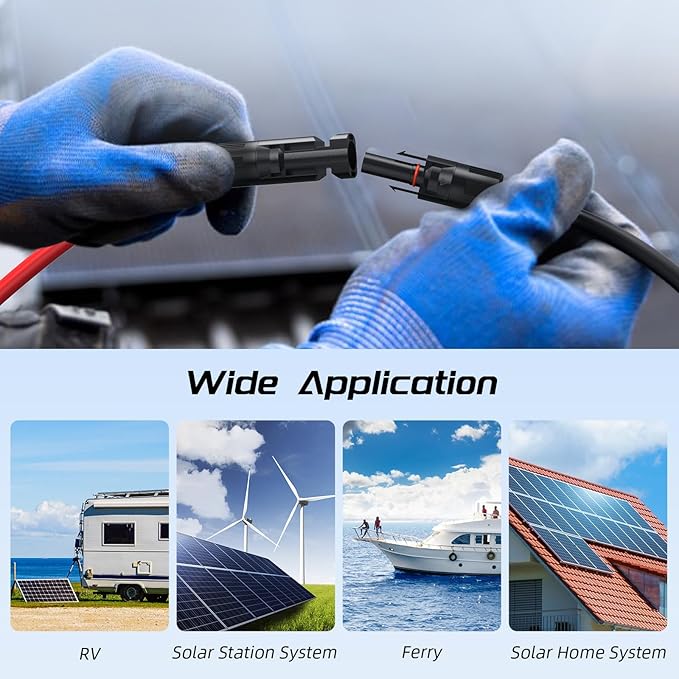 Bateria Power 20FT 10AWG Solar Panel Extension Cable, 6mm² Solar Extension Cable Wire with Female & Male Waterproof Connectors for RV, Photovoltaic Systems, Set of 2