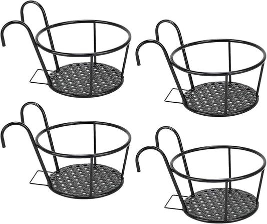 4 Pack Hanging Baskets Pot Stand Plant Holders for Porch Railing