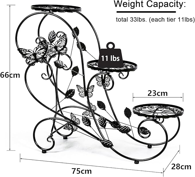 HLC Metal Plant Stand 3 Tier Flower Pot Holder Indoor Outdoor Plant Display Shelf Rack for Garden, Balcony, Patio, Corner, Living Room, Black