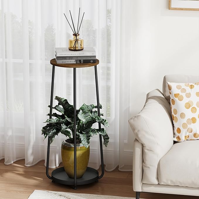 YINMIT Plant Stand Indoor, 2 Tier Wood Plant Stand, 30" Tall Vertical Flower Pot Stand, Round Corner Plant Shelf, Planter Pot Holder for Balcony Garden Patio Living Room
