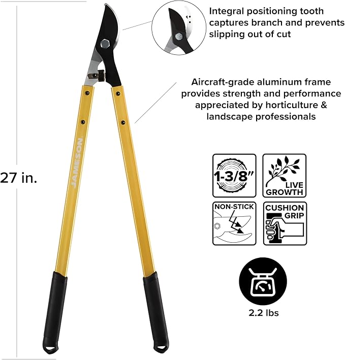 Jameson Professional 27" Bypass Lopper | 1-3/8" Cutting Capacity | Non-Stick Blade | Aircraft-Grade Aluminum Frame | Cushioned Grips | Gardening & Landscaping Tool